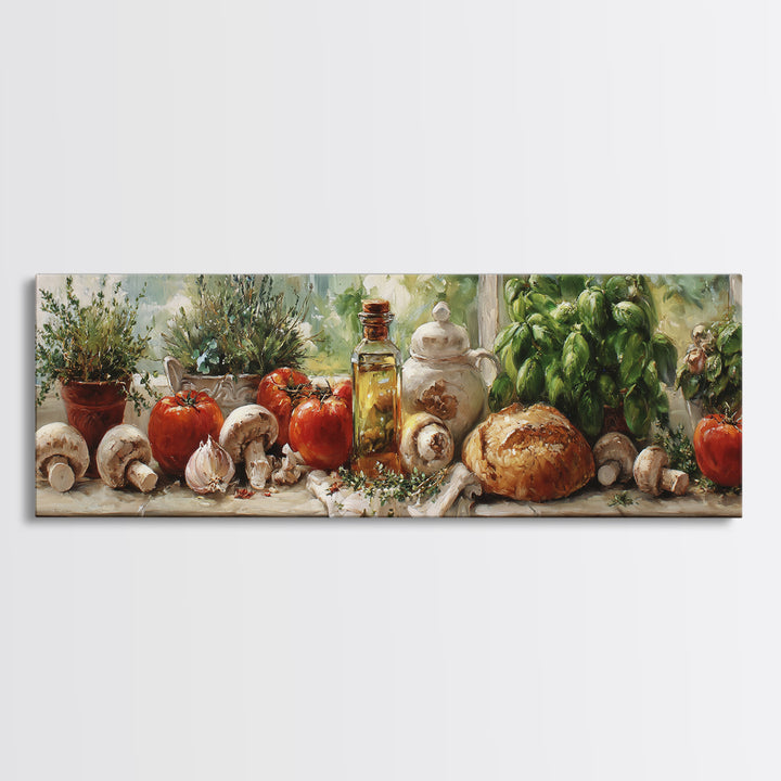 Mushrooms and Thyme Botanical Study Framed Canvas Print, Kitchen Art, Contemporary Art, Kitchen Decor, Oil Painting, Kitchen, KIT-3x1-55