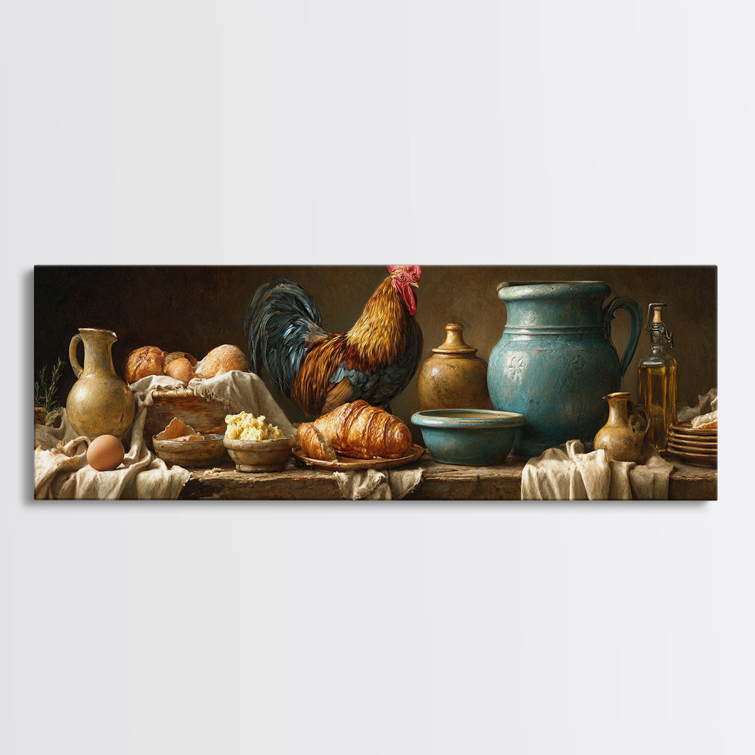 Rooster Portrait for Country Kitchen Charm Framed Canvas Print, Kitchen Art, Textured Painting, Kitchen Decor, Kitchen, KIT-3x1-56