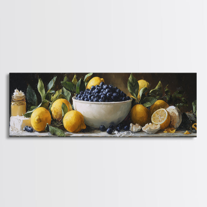 Blueberries in a White Bowl Framed Canvas Print, Kitchen Art, Wall Art, Kitchen Decor, Fine Art, Kitchen, Kitchen Wall Art, KIT-3x1-59