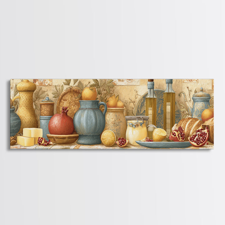Figs Pomegranates and Linen Composition Canvas Print, Kitchen Art, Gallery Decor, Kitchen Decor, Fine Art, Kitchen, KIT-3x1-62