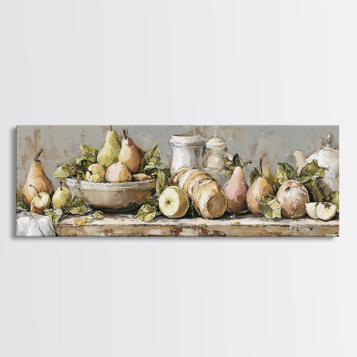 Farmhouse Pears on a Wooden Board Framed Canvas Print, Kitchen Art, Dining Room Wall Art, Kitchen Decor, Fine Art, Kitchen, KIT-3x1-73