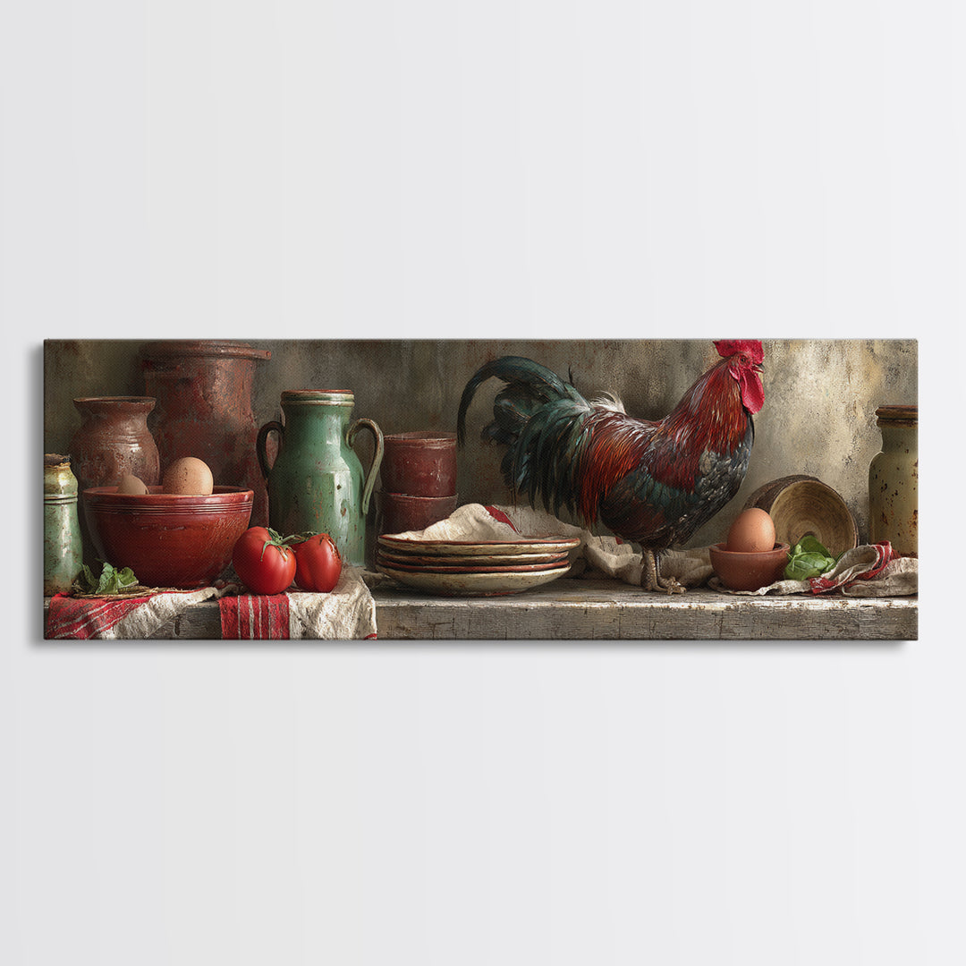 Rooster Portrait for Country Kitchen Charm Canvas Print, Kitchen Art, Poster Art, Kitchen Decor, Oil Painting, Kitchen, KIT-3x1-8
