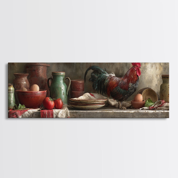 Rooster Portrait for Country Kitchen Charm Canvas Print, Kitchen Art, Poster Art, Kitchen Decor, Oil Painting, Kitchen, KIT-3x1-8
