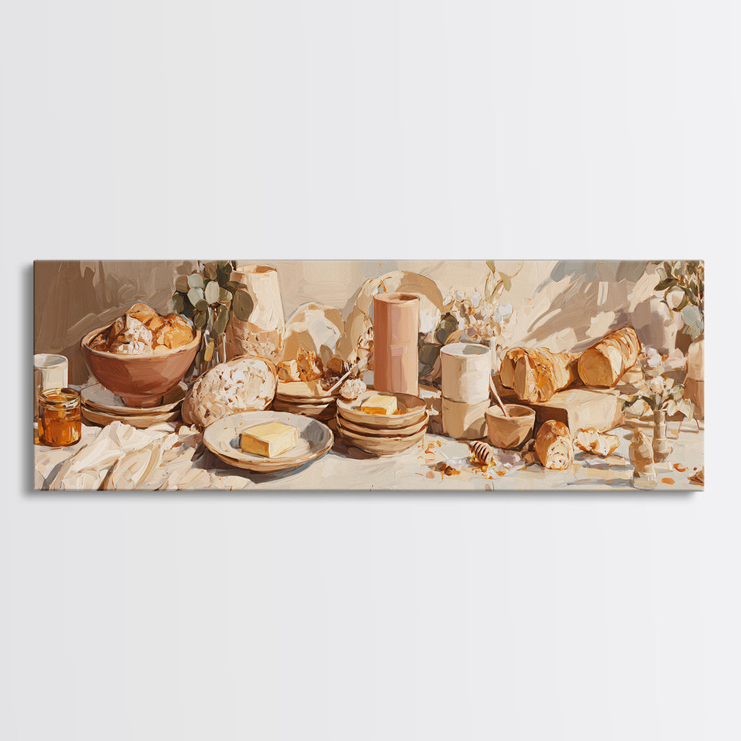 Fresh Bread with Butter and Honey Framed Canvas Print, Kitchen Art, Kitchen Wall Art, Kitchen Decor, Fine Art, Kitchen, KIT-3x1-82