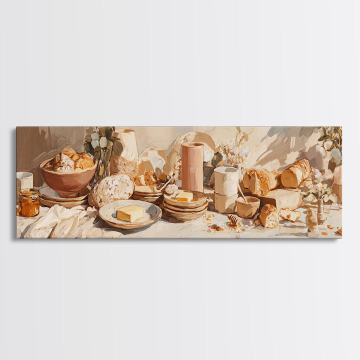 Fresh Bread with Butter and Honey Framed Canvas Print, Kitchen Art, Kitchen Wall Art, Kitchen Decor, Fine Art, Kitchen, KIT-3x1-82