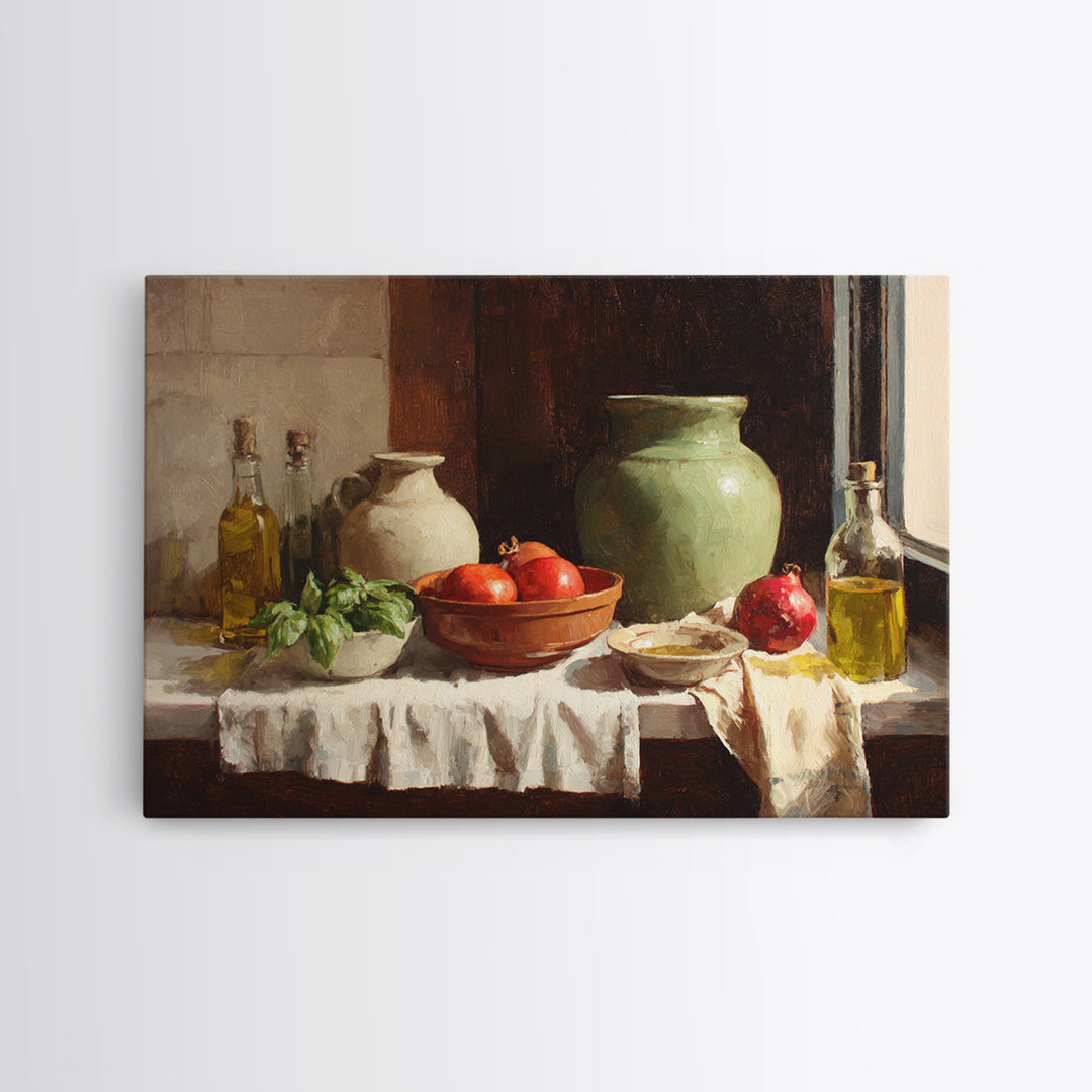 Figs Pomegranates and Linen Composition Framed Canvas Print, Kitchen Art, Wall Decor, Kitchen Decor, Abstract Art, Kitchen, KIT-3x2-2
