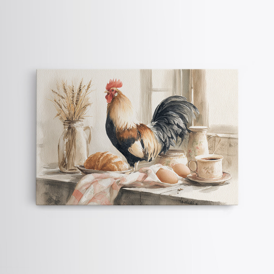Rooster Portrait for Country Kitchen Charm Framed Canvas Print, Kitchen Art, Printable Art, Kitchen Decor, Oil Painting, KIT-3x2-20