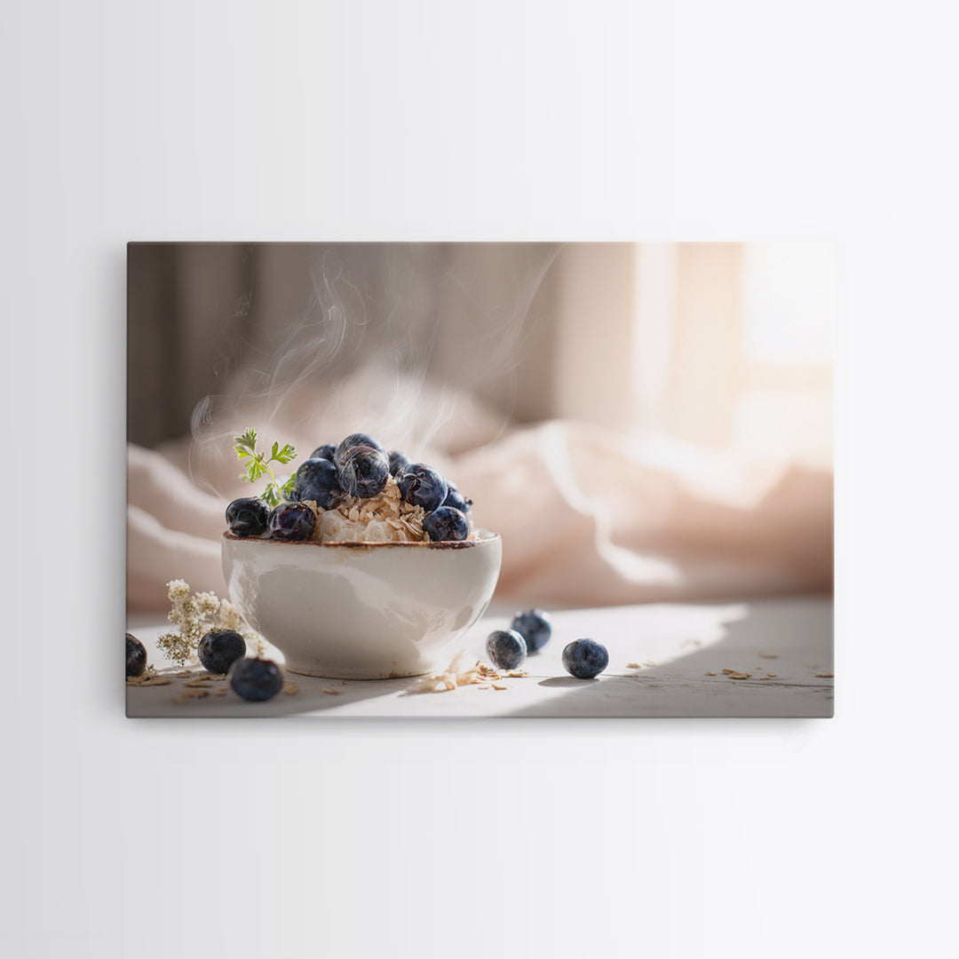 Blueberries in a White Bowl Framed Canvas Print, Kitchen Art, Kitchen Decor, Kitchen, Kitchen Art Print, Bar Cart Decor, KIT-3x2-23