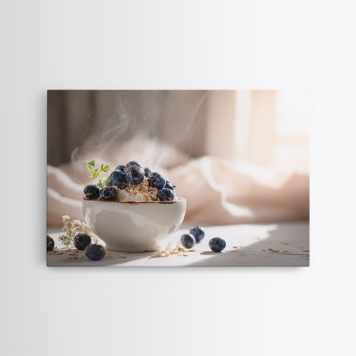 Blueberries in a White Bowl Framed Canvas Print, Kitchen Art, Kitchen Decor, Kitchen, Kitchen Art Print, Bar Cart Decor, KIT-3x2-23