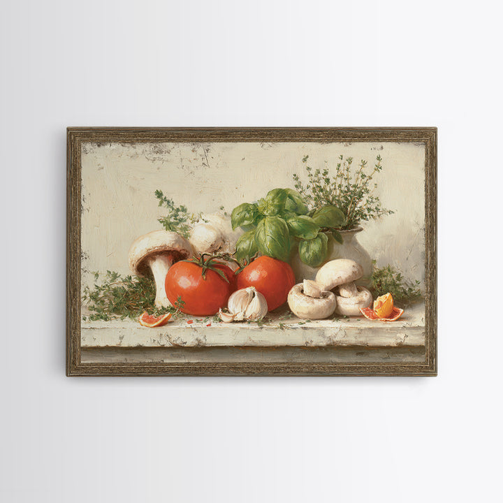 Mushrooms and Thyme Botanical Study Canvas Print, Kitchen Art, Kitchen Art Print, Kitchen Decor, Fine Art, Kitchen, KIT-3x2-43