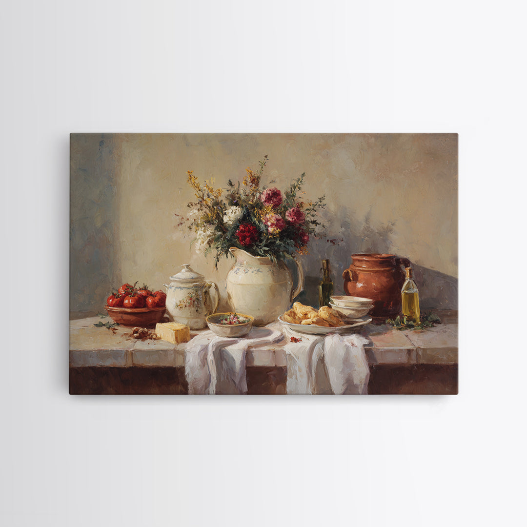 Floral Bouquet in a Kitchen Pitcher Canvas Print, Kitchen Art, Kitchen Decor, Kitchen, Kitchen Art Print, Bar Cart Decor, KIT-3x2-52