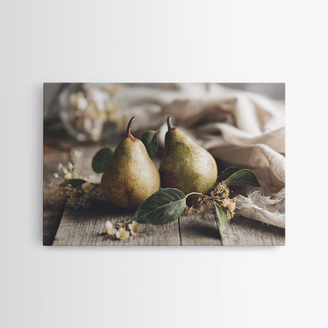 Farmhouse Pears on a Wooden Board Canvas Print, Kitchen Art, Coffee Art, Kitchen Decor, Oil Painting, Kitchen, Fine Art Print, KIT-3x2-61