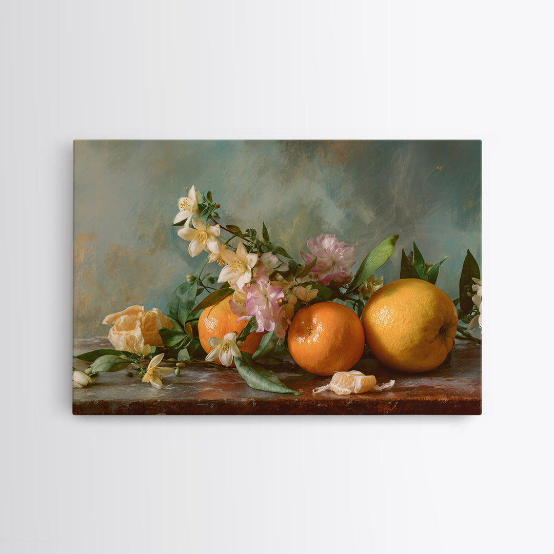 Orange Citrus Botanical Branch Framed Canvas Print, Kitchen Art, Art Deco, Kitchen Decor, Oil Painting, Kitchen, Poster Art, KIT-3x2-63