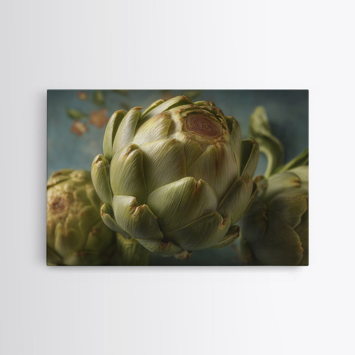 Artichoke Closeup in Painterly Green Tones Canvas Print, Kitchen Art, Modern Decor, Kitchen Decor, Fine Art, Kitchen, KIT-3x2-72