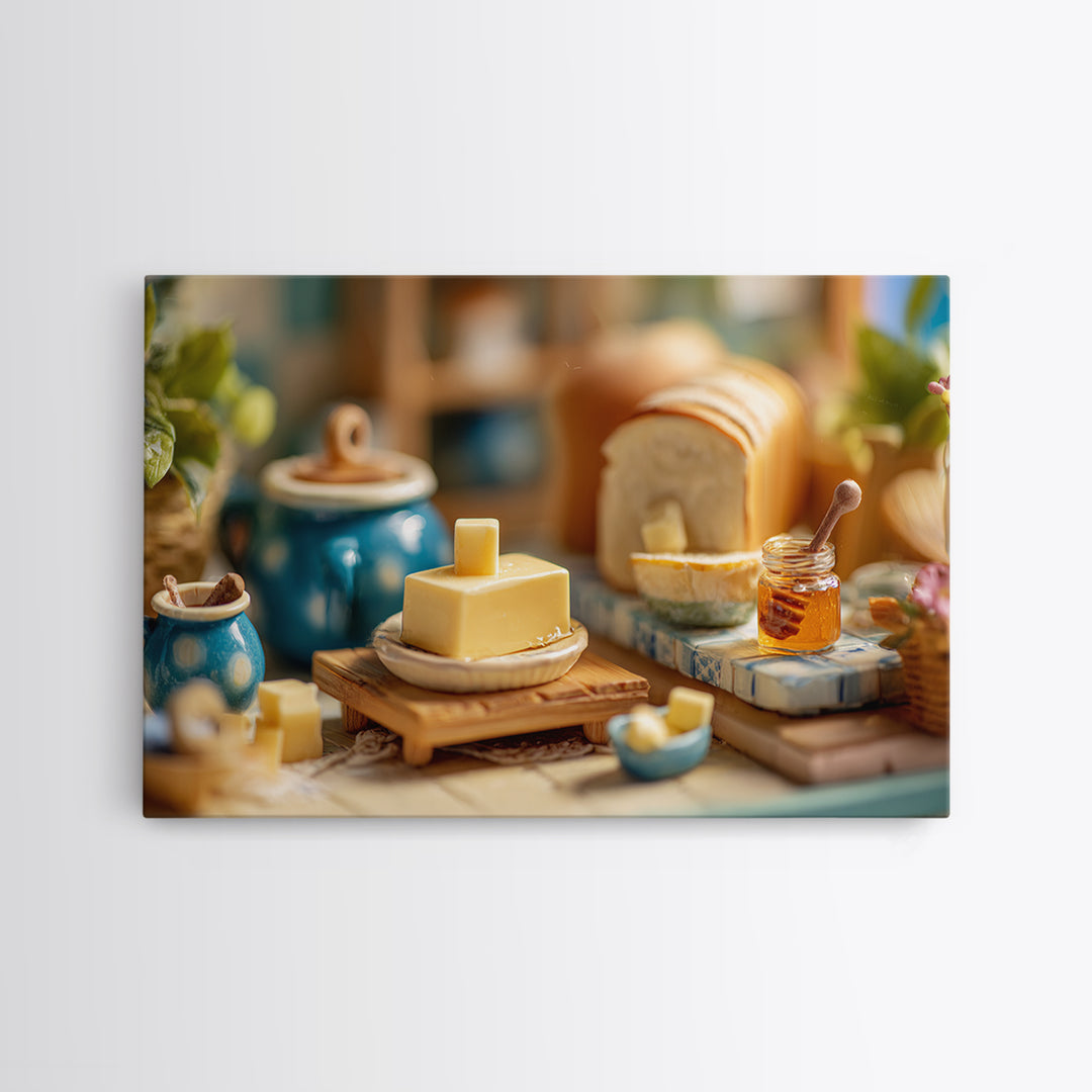 Fresh Bread with Butter and Honey Canvas Print, Kitchen Art, Minimalist Wall Art, Kitchen Decor, Abstract Art, Kitchen, KIT-3x2-94