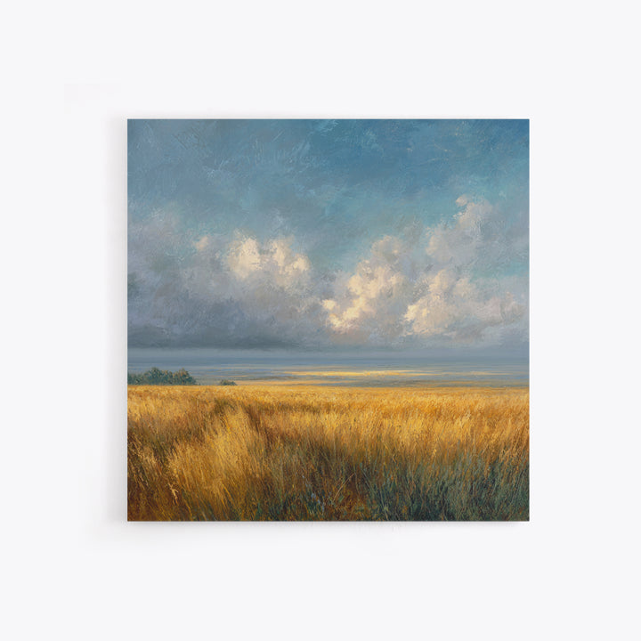 Golden Wheat Field Beneath Huge Clouds Framed Canvas Print, Landscape Art, Wall Art Print, Living Room Decor, Fine Art, Horizon, LAN-1x1-24