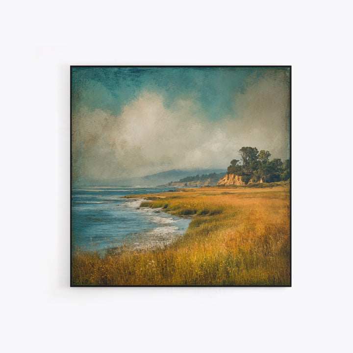 Coastal Cliffs with Crashing Waves Framed Canvas Print, Landscape Art, Gallery Decor, Living Room Decor, Fine Art, Horizon, LAN-1x1-32