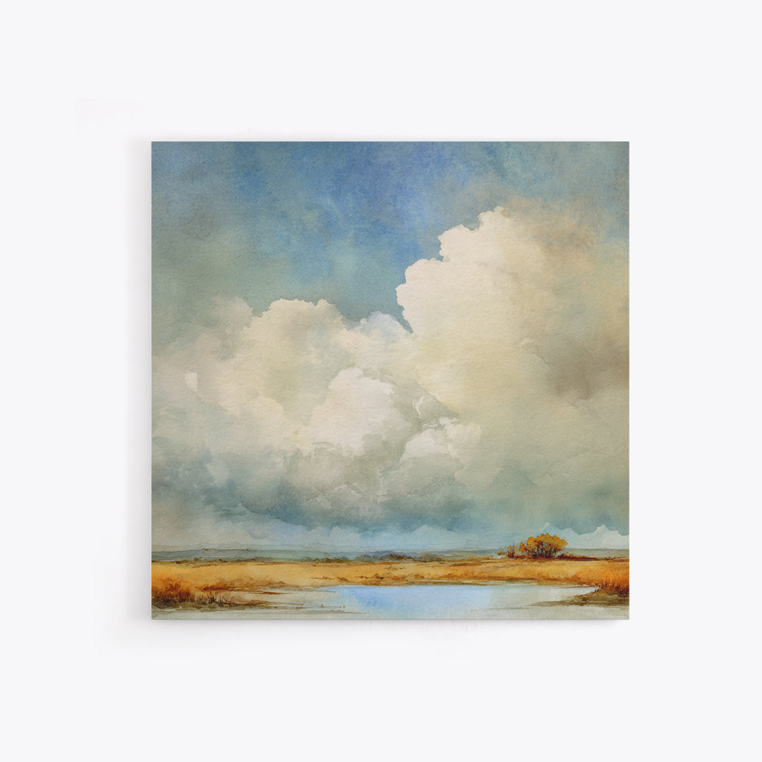 Storm Clouds over an Open Prairie Framed Canvas Print, Landscape Art, Floral Wall Art, Living Room Decor, Fine Art, Horizon, LAN-1x1-51