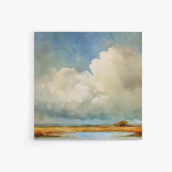 Storm Clouds over an Open Prairie Framed Canvas Print, Landscape Art, Floral Wall Art, Living Room Decor, Fine Art, Horizon, LAN-1x1-51