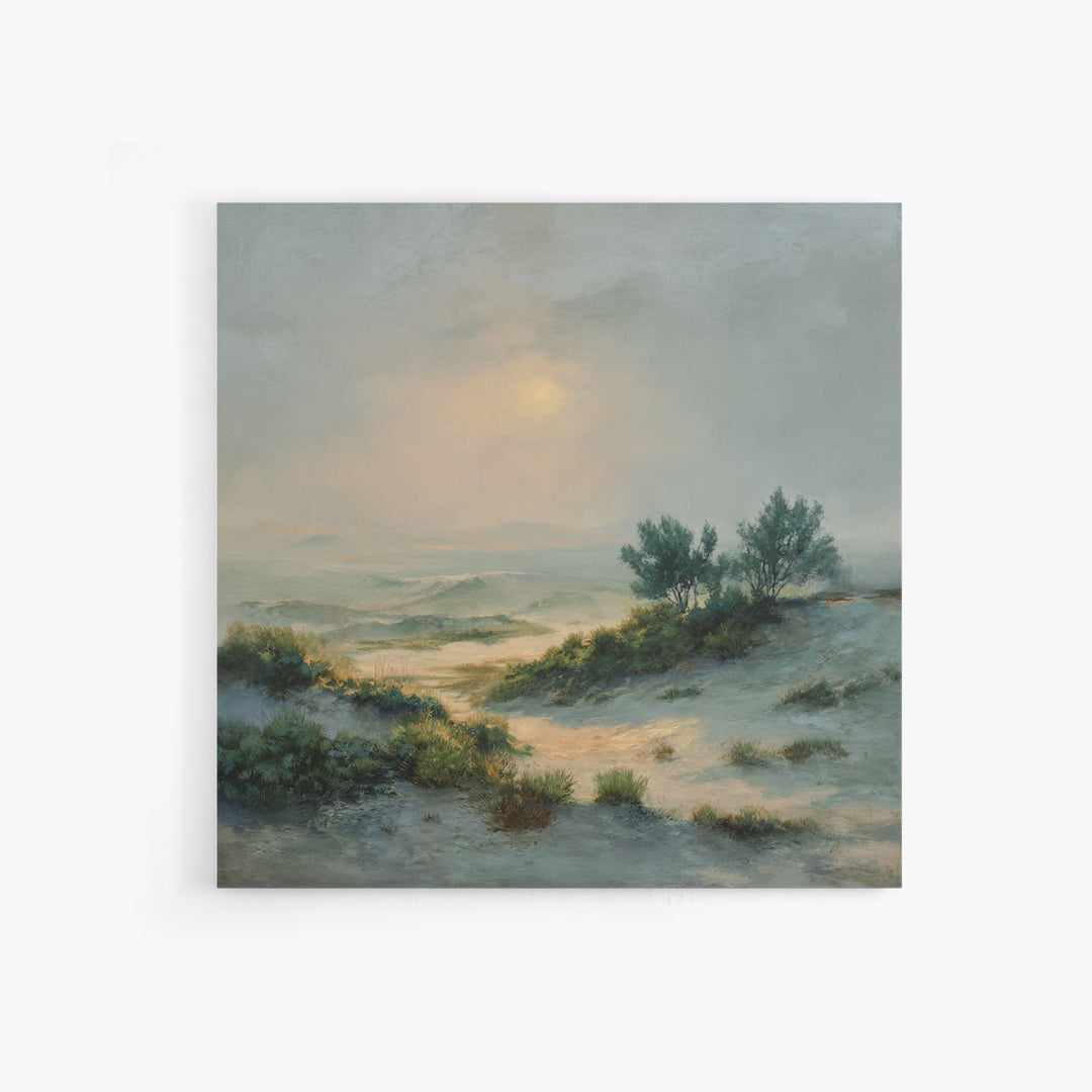 Desert Dunes under Pale Moon Canvas Print, Landscape Art, Gallery Decor, Living Room Decor, Fine Art, Horizon, Wall Art, LAN-1x1-59