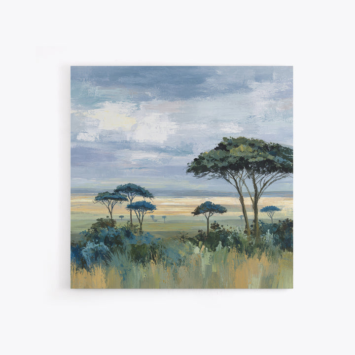 Wide Savanna with Acacia Silhouette Framed Canvas Print, Landscape Art, Modern Decor, Living Room Decor, Fine Art, Horizon, LAN-1x1-67