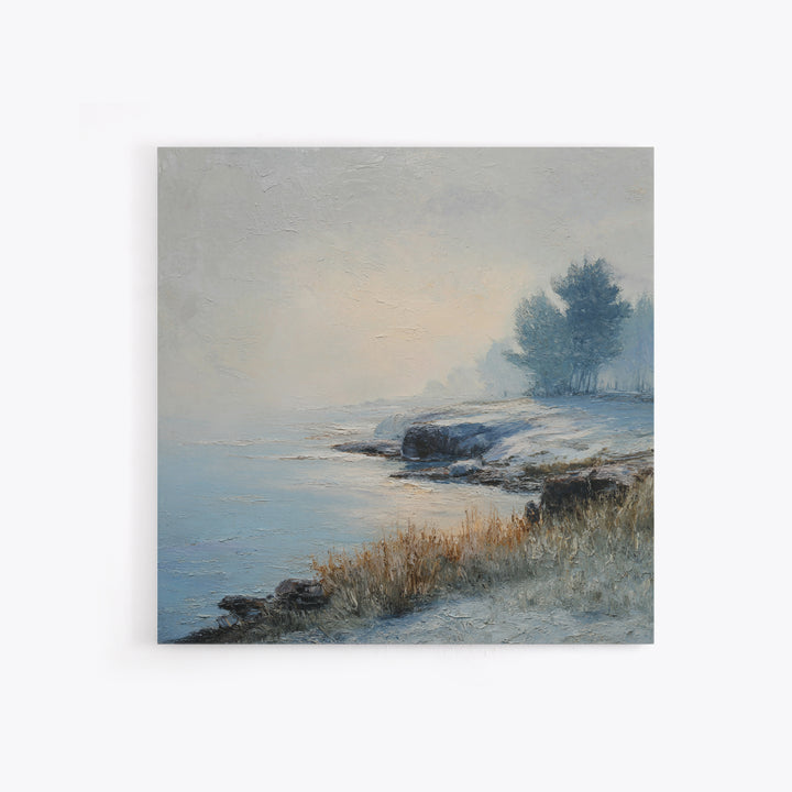 Fjord Landscape with Icy Blue Water Canvas Print, Landscape Art, Luxury Decor, Living Room Decor, Horizon, Digital Art, LAN-1x1-87