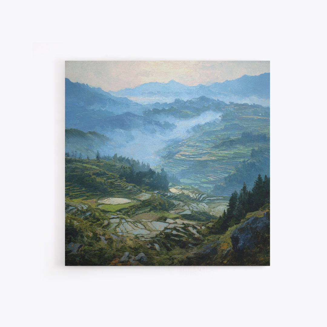 Rice Terraces Glowing Canvas Print, Landscape Art, Neutral Decor, Living Room Decor, Oil Painting, Horizon, Home Decor, LAN-1x1-90