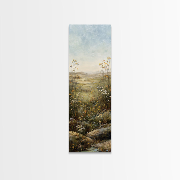 Sunlit Meadow with Wildflowers Canvas Print, Landscape Art, Modern Art, Living Room Decor, Fine Art, Horizon, Contemporary Art, LAN-1x3-1