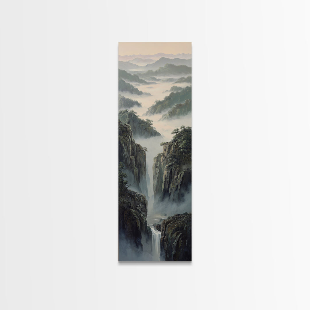 Tropical Jungle Waterfall Canvas Print, Landscape Art, Living Room Wall Art, Living Room Decor, Oil Painting, Horizon, LAN-1x3-100