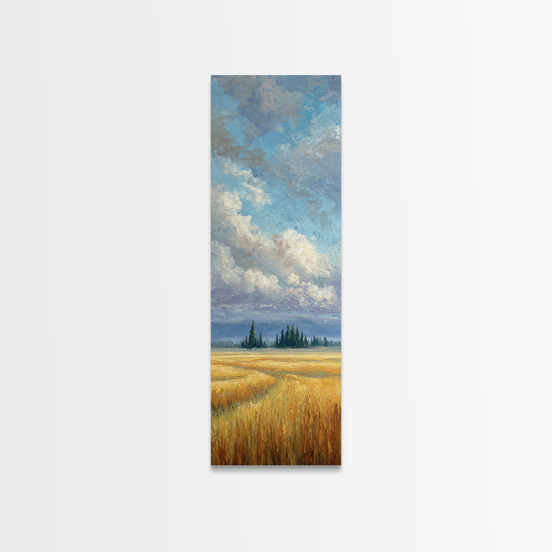Golden Wheat Field Beneath Huge Clouds Canvas Print, Landscape Art, Wall Art, Living Room Decor, Horizon, Framed Wall Art, LAN-1x3-12