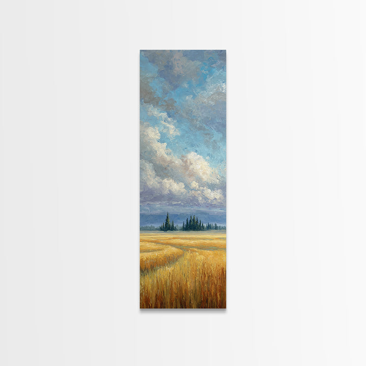 Golden Wheat Field Beneath Huge Clouds Canvas Print, Landscape Art, Wall Art, Living Room Decor, Horizon, Framed Wall Art, LAN-1x3-12