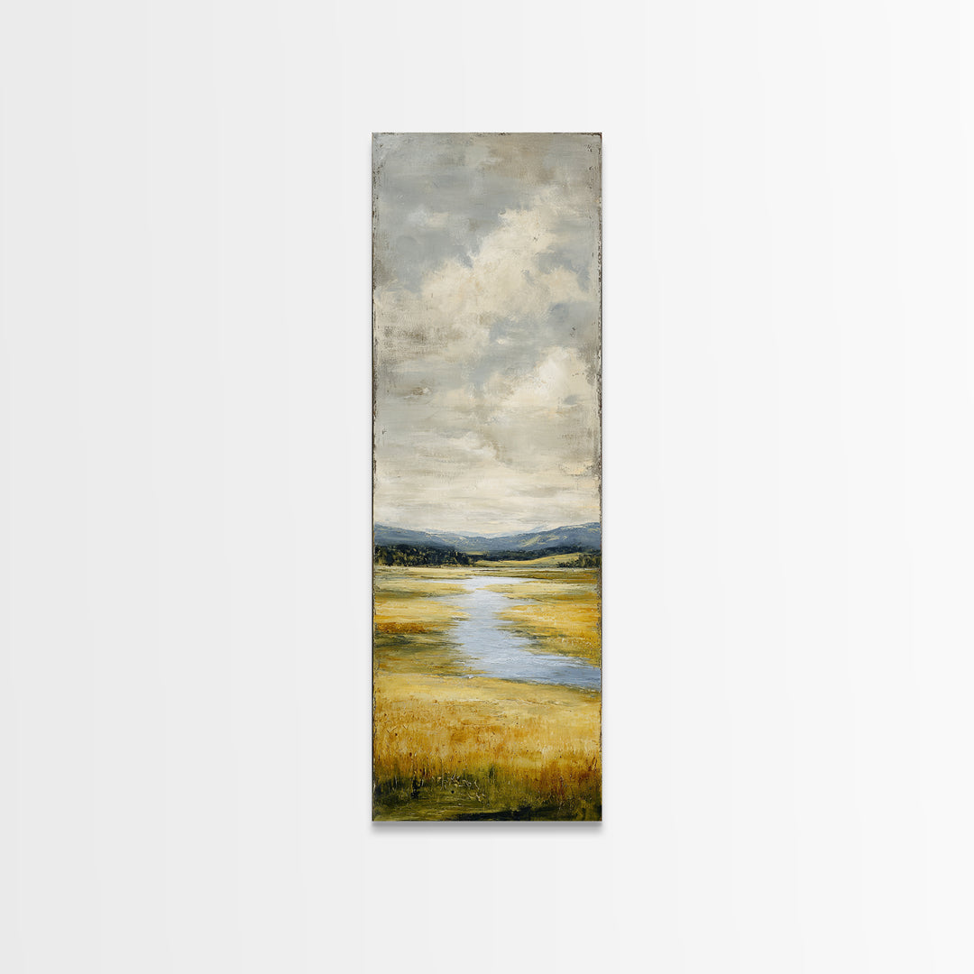 Winding River Through Golden Fields Canvas Print, Landscape Art, Gallery Decor, Living Room Decor, Fine Art, Horizon, LAN-1x3-14