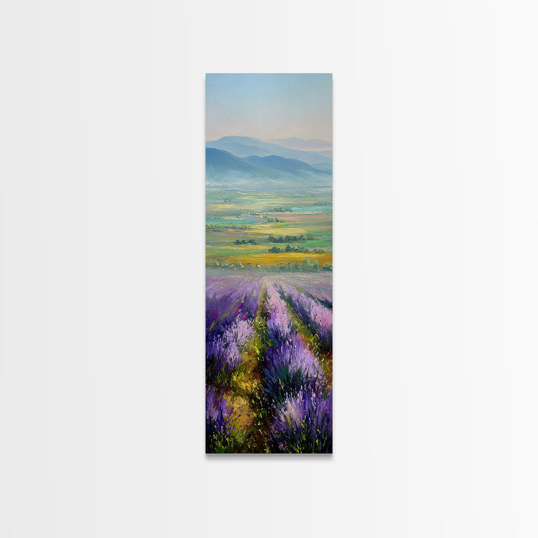 Lavender Field Leading to Distant Hills Canvas Print, Landscape Art, Living Room Wall Art, Living Room Decor, Oil Painting, LAN-1x3-22