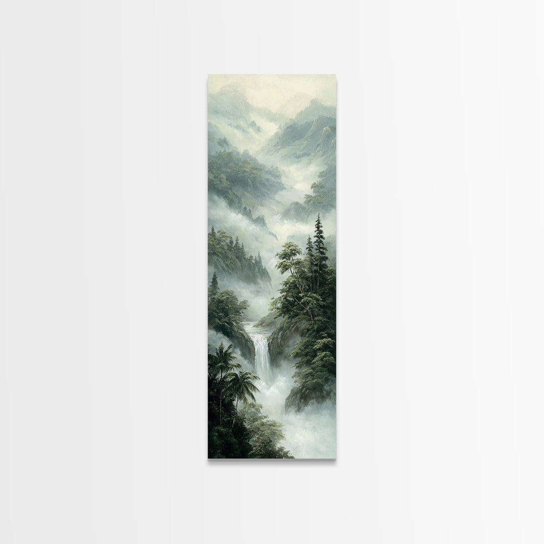 Tropical Jungle Waterfall Canvas Print, Landscape Art, Digital Prints, Living Room Decor, Fine Art, Horizon, Farmhouse Decor, LAN-1x3-28