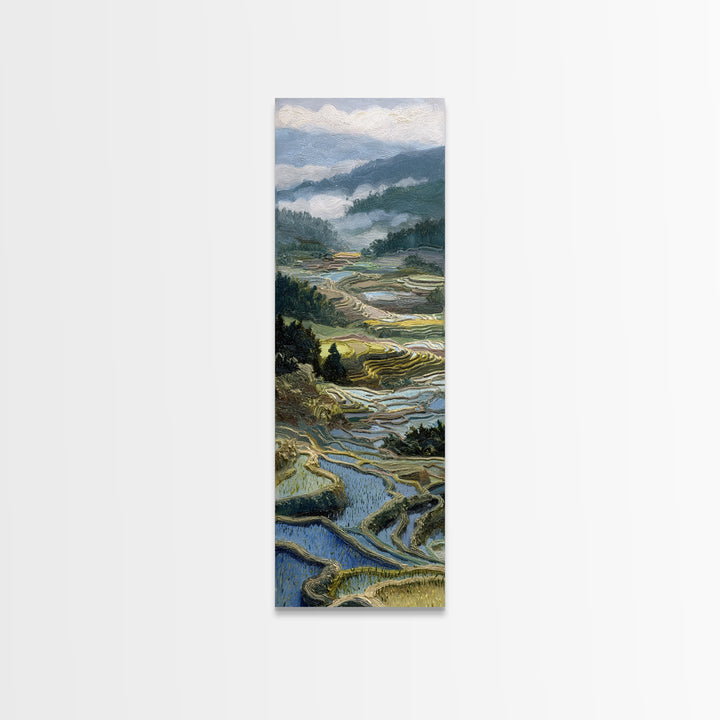 Rice Terraces Glowing Framed Canvas Print, Landscape Art, Floral Wall Art, Living Room Decor, Horizon, Minimalist Decor, LAN-1x3-30