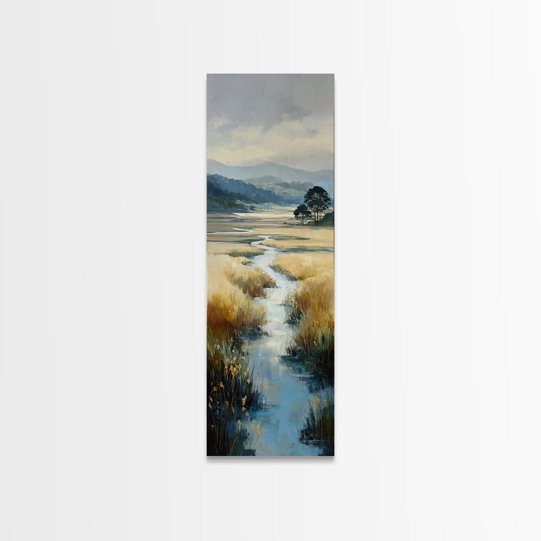Winding River Through Golden Fields Canvas Print, Landscape Art, Gallery Decor, Living Room Decor, Fine Art, Horizon, LAN-1x3-38