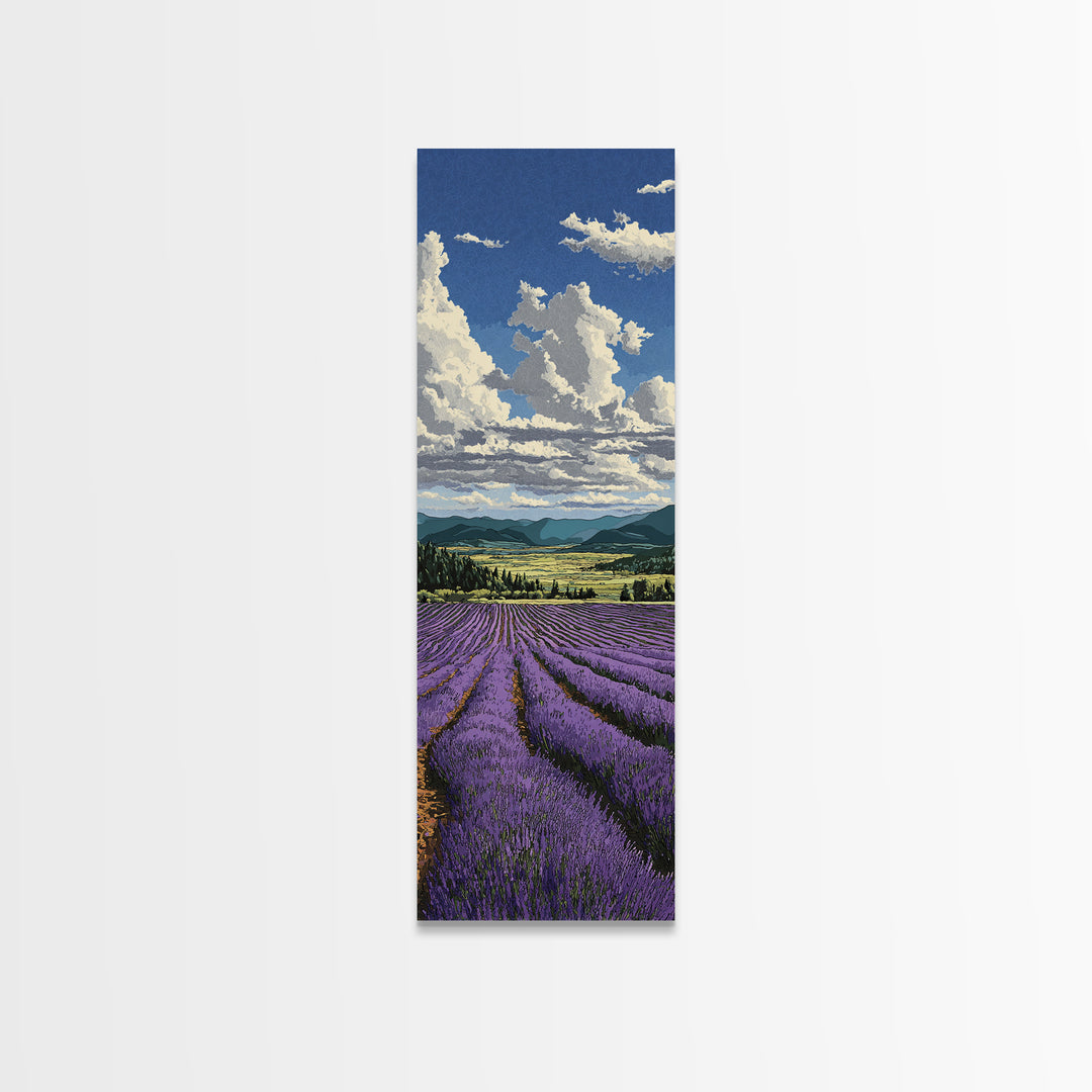 Lavender Field Leading to Distant Hills Framed Canvas Print, Landscape Art, Modern Decor, Living Room Decor, Fine Art, Horizon, LAN-1x3-46
