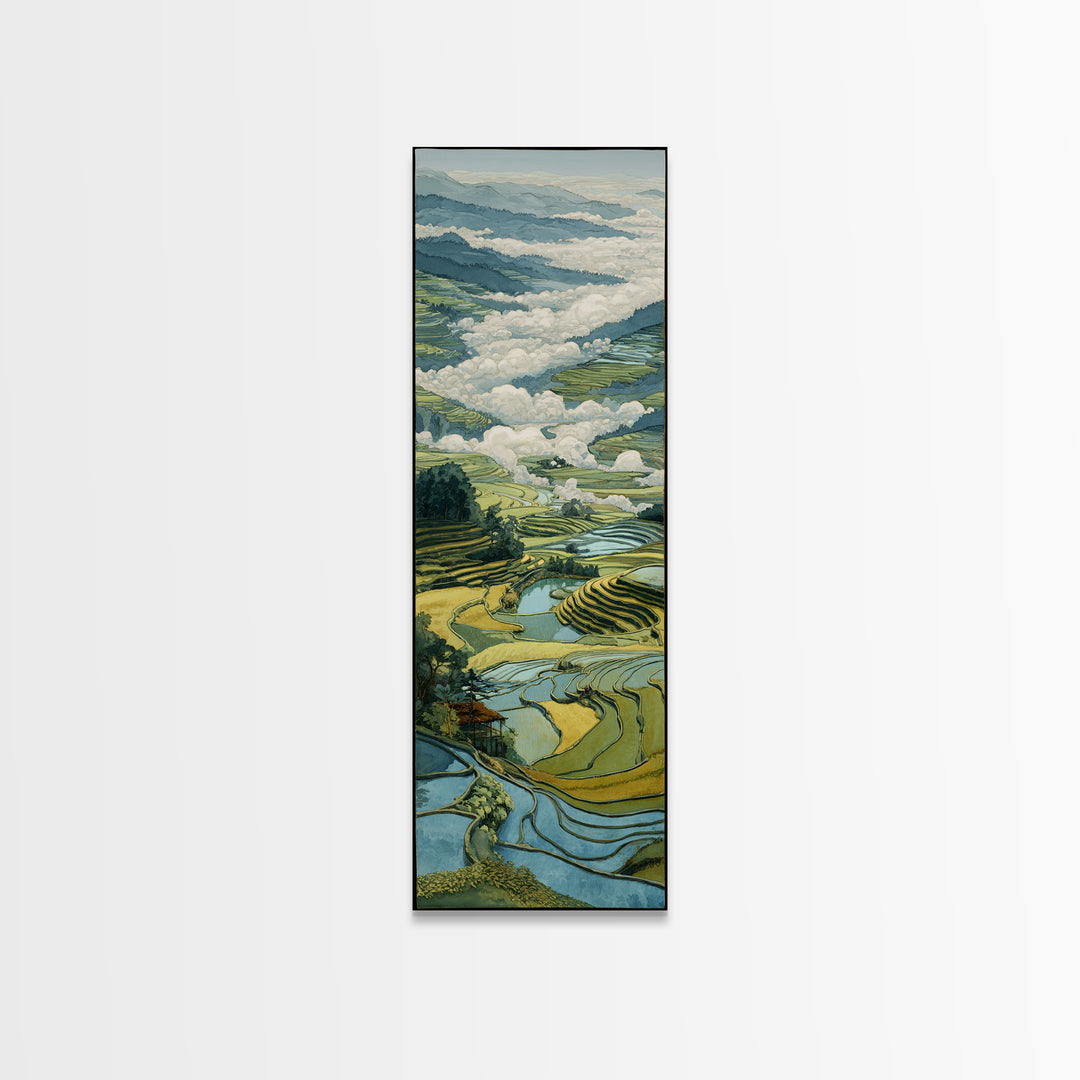 Rice Terraces Glowing Framed Canvas Print, Landscape Art, Floral Wall Art, Living Room Decor, Horizon, Minimalist Decor, LAN-1x3-54