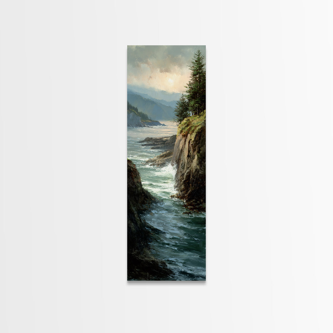 Coastal Cliffs with Crashing Waves Canvas Print, Landscape Art, Boho Wall Art, Living Room Decor, Horizon, Neutral Decor, LAN-1x3-68