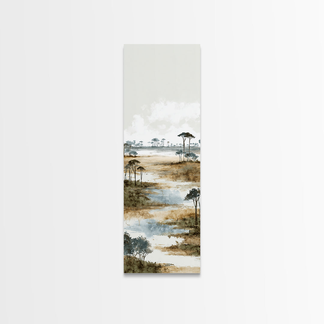 Wide Savanna with Acacia Silhouette Canvas Print, Landscape Art, Digital Wall Art, Living Room Decor, Fine Art, Horizon, LAN-1x3-7