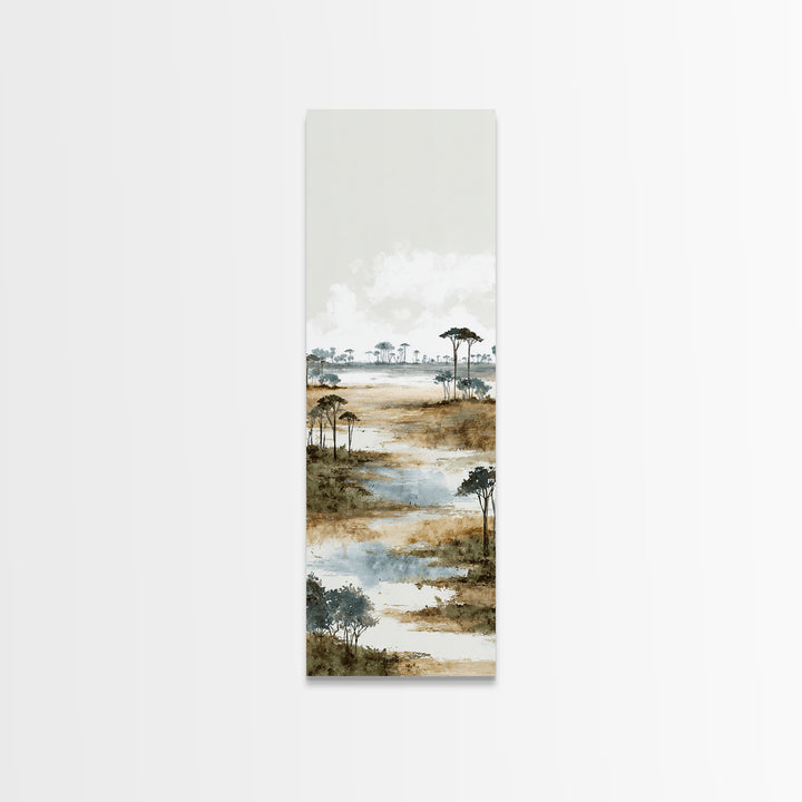 Wide Savanna with Acacia Silhouette Canvas Print, Landscape Art, Digital Wall Art, Living Room Decor, Fine Art, Horizon, LAN-1x3-7