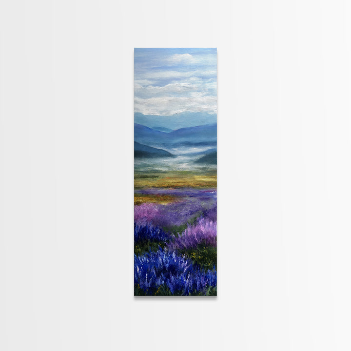 Lavender Field Leading to Distant Hills Framed Canvas Print, Landscape Art, Modern Decor, Living Room Decor, Fine Art, Horizon, LAN-1x3-70
