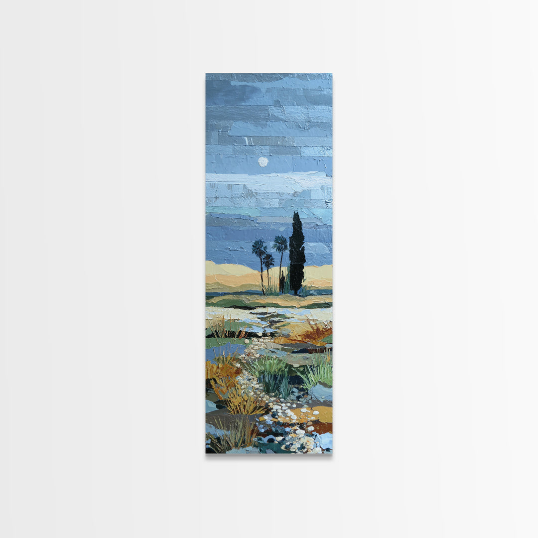 Desert Dunes under Pale Moon Framed Canvas Print, Landscape Art, Gallery Decor, Living Room Decor, Fine Art, Horizon, LAN-1x3-71