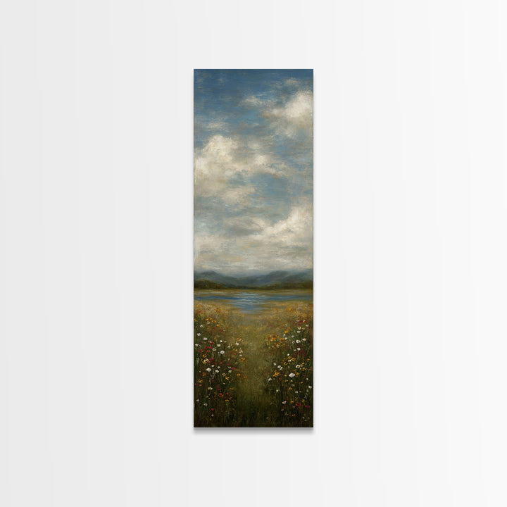 Sunlit Meadow with Wildflowers Canvas Print, Landscape Art, Framed Wall Art, Living Room Decor, Oil Painting, Horizon, LAN-1x3-73