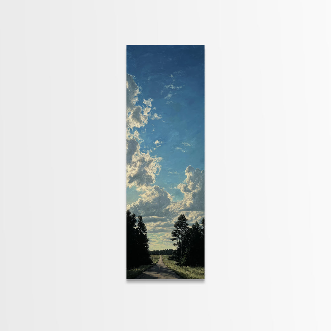 Old Country Road Framed Canvas Print, Landscape Art, Contemporary Art, Living Room Decor, Fine Art, Horizon, Original Art, LAN-1x3-8