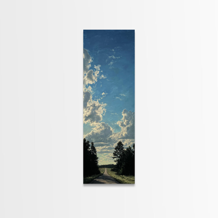 Old Country Road Framed Canvas Print, Landscape Art, Contemporary Art, Living Room Decor, Fine Art, Horizon, Original Art, LAN-1x3-8