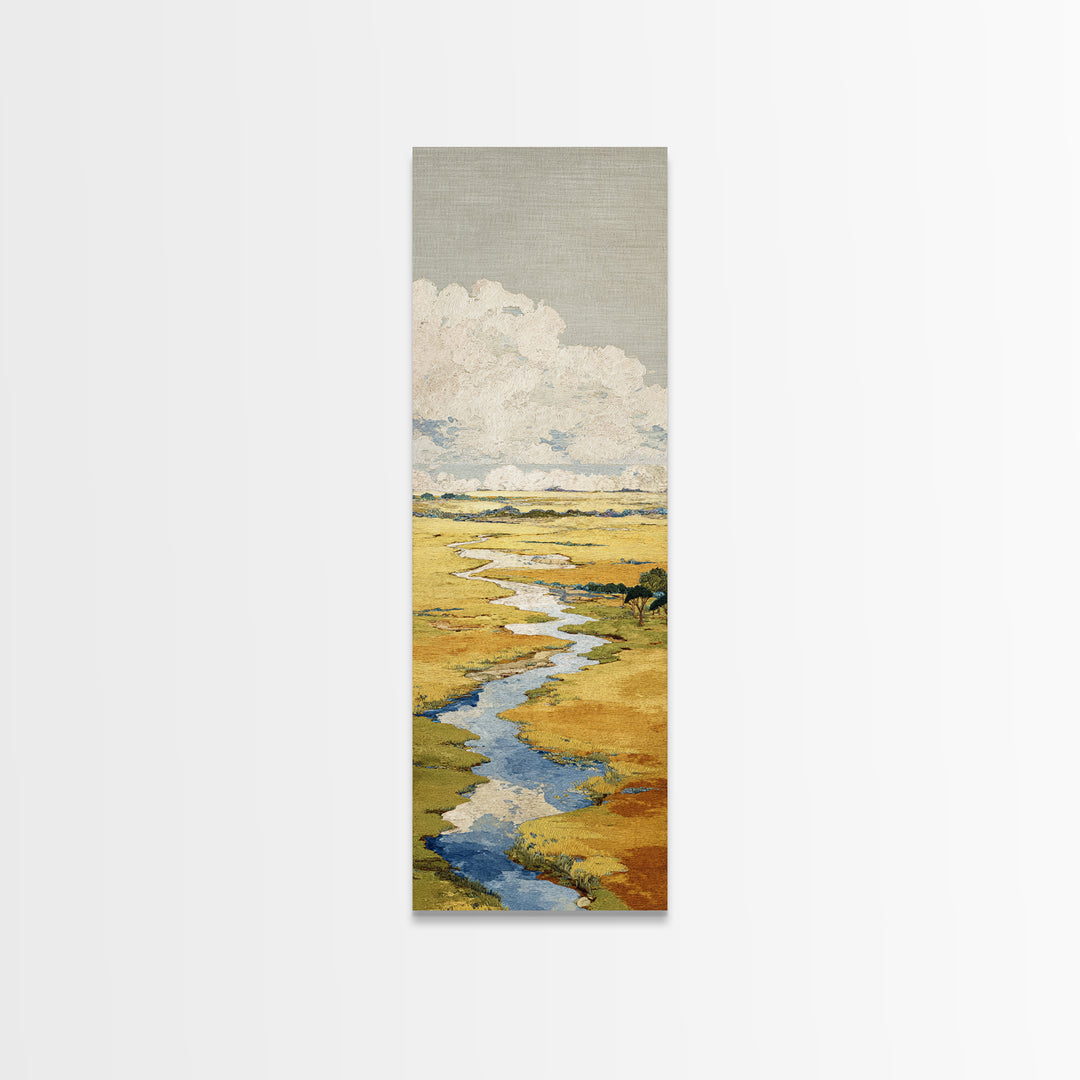 Winding River Through Golden Fields Canvas Print, Landscape Art, Contemporary Art, Living Room Decor, Fine Art, Horizon, LAN-1x3-86