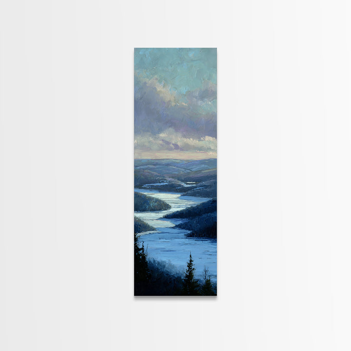Fjord Landscape with Icy Blue Water Canvas Print, Landscape Art, Luxury Decor, Living Room Decor, Horizon, Digital Art, LAN-1x3-99