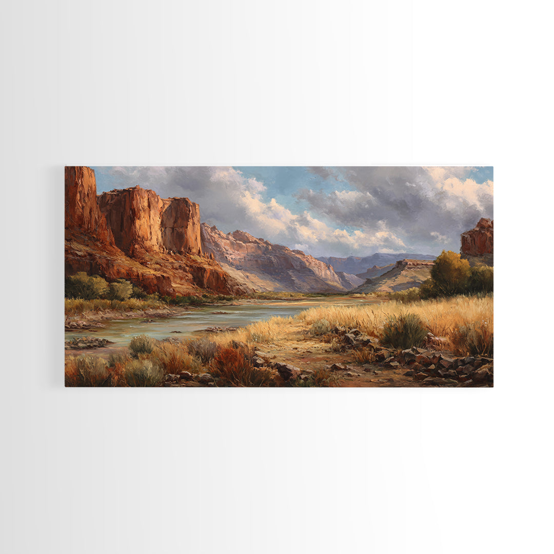 Red Canyon Walls Framed Canvas Print, Landscape Art, Living Room Decor, Oil Painting, Horizon, Horizontal Wall Art, LAN-2x1-1