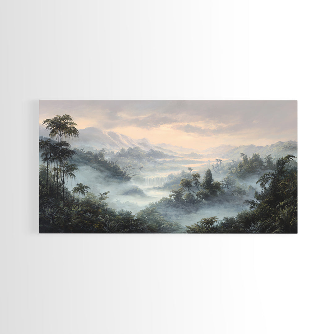 Tropical Jungle Waterfall Framed Canvas Print, Landscape Art, Room Decor, Living Room Decor, Fine Art, Horizon, LAN-2x1-12